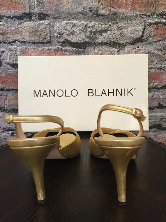 Vintage Manolo Blahnik Metallic Gold Sling Back S… - image 4