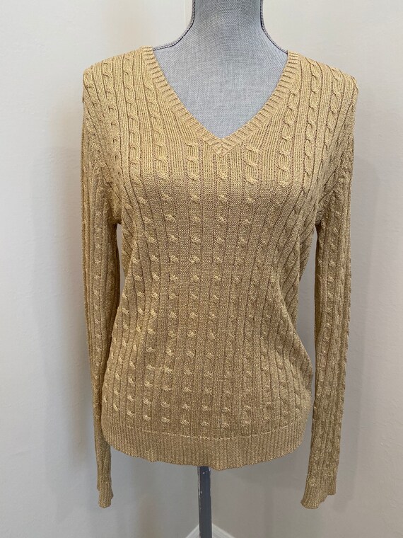 Vintage Ralph Lauren Gold Metallic Cable Sweater Size Large - Etsy