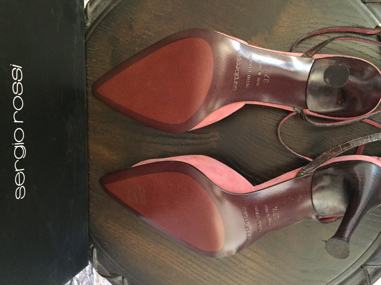 sergio rossi B03320MFI9101105503 関税送料込 Vintage Sergio Rossi Rose Suede and Brown Croc Ankle Strap