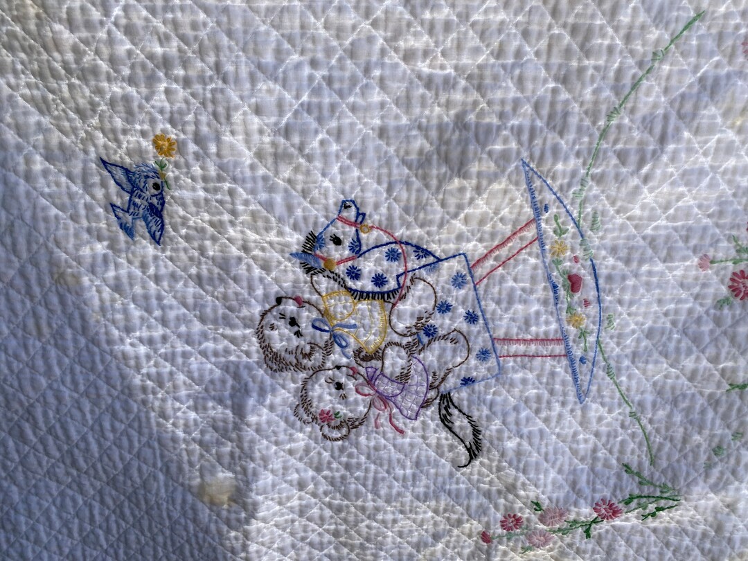 Vintage Baby Quilt Embroidery and Quilting 31x43 Etsy