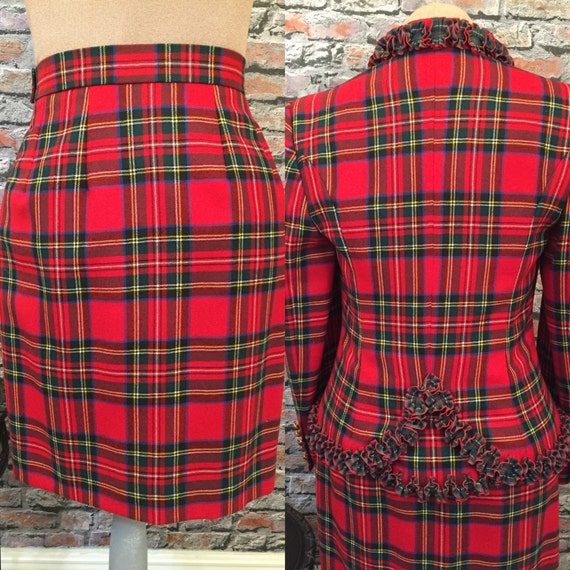 Vintage Givenchy Couture Christmas Red Plaid Skir… - image 2