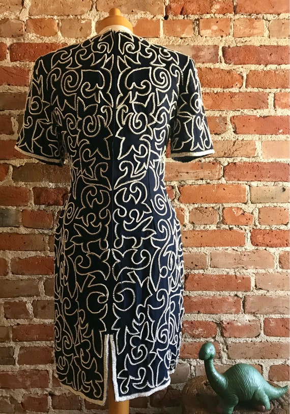Vintage Stenay 100% Silk Beaded Cocktail Dress, E… - image 3