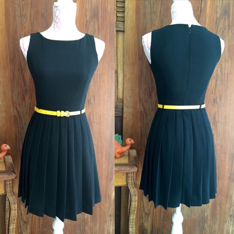 Women's Vintage/RETRO 1980's Short Black and Pleated Dress, Made in USA, LBD image 1