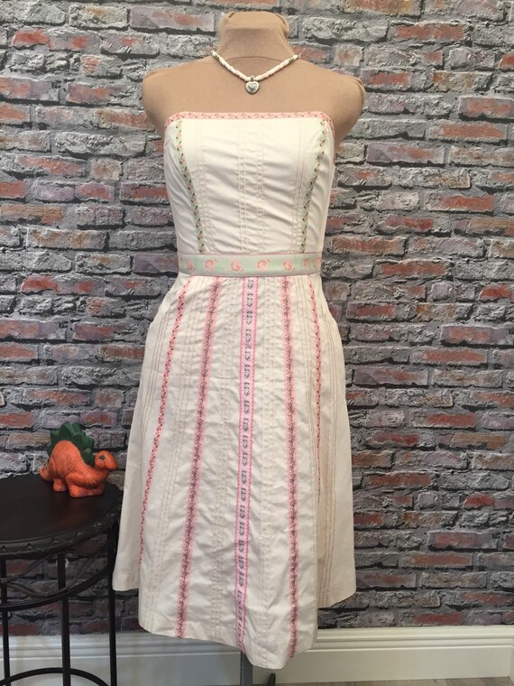 Vintage Blush Pink Cotton Stapless Dress With Flo… - image 4
