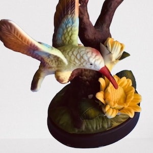 Hummingbird Figurine Porcelain Hummingbird statue -Hummingbird Bird on branch figurine-Hummingbird lover gift-FREE SHIPPING