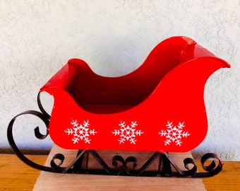 Red Sleigh Centerpiece-Red and Black Large Sled  Red  Snowflake-11.5 inches Long Christmas decor holiday centerpiece FREE SHIPPING