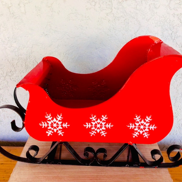 Red Sleigh Centerpiece-Red and Black Large Sled  Red  Snowflake-11.5 inches Long Christmas decor holiday centerpiece FREE SHIPPING