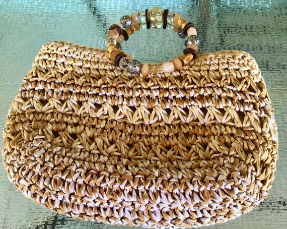 Beach Look Handbag-Rafia Straw Knotted Purse-Beje… - image 1