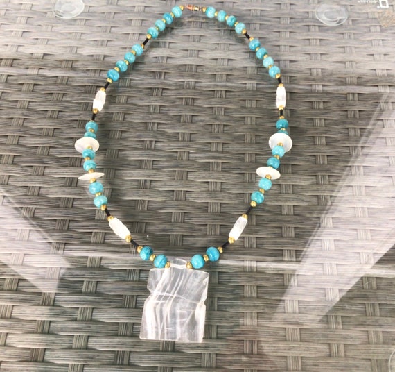 Glass Bead Necklace-Aztec style Necklace-Turquois… - image 4