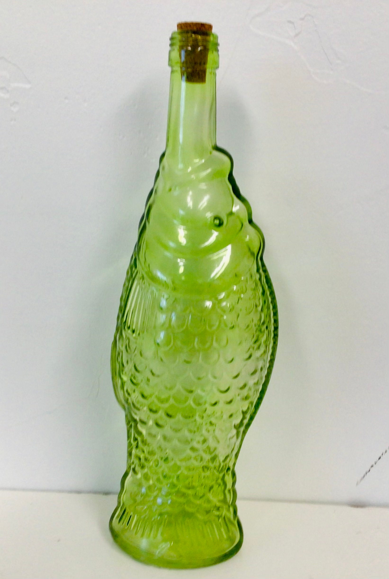 Green Glass Fish Bottlegreen Glass Fish Wine Bottlefree Etsy