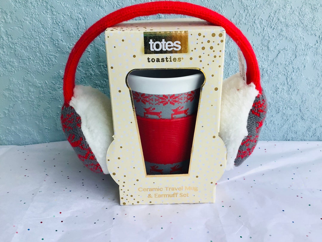 Ceramic Travel Mug Gift Set Ear Muffs New Old Stock Travel Coffee Mug