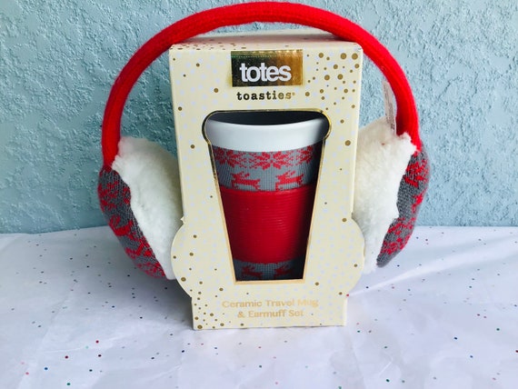 Ceramic Travel Mug Gift Set Ear Muffs New Old Stock Travel Coffee Mug Gift  Set 