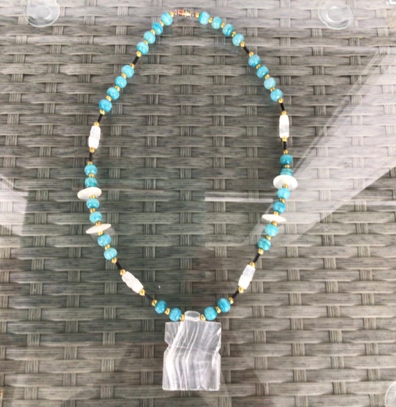 Glass Bead Necklace-Aztec style Necklace-Turquois… - image 1