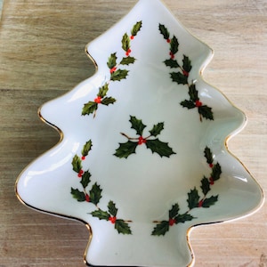 Lefton Christmas Tree Dish Tray- Lefton Candy Dish- Lefton Holly Leaf Dish -Lefton Christmas decor-Lefton Christmas dish FREE SHIPPING
