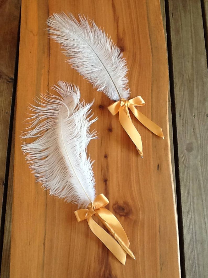 Set of Two Feather Pens/Plume Fancy gold satin Etsy
