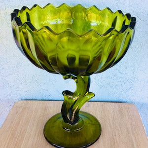 Indiana Glass Green Flower Shape  Compote Dish - Green  Compote Centerpiece Candy Dish -Easter Lotus Flower compote  -FREE SHIPPING