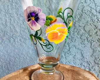 Oval Glass Vase Morning Glories-Hand Painted Purple and Yellow Morning  Glories- Farmhouse Decor-FREE SHIPPING