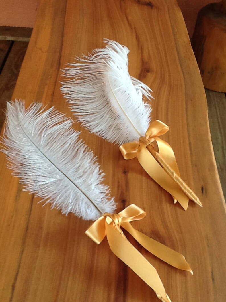 Set of Two Feather Pens/Plume Fancy gold satin Etsy