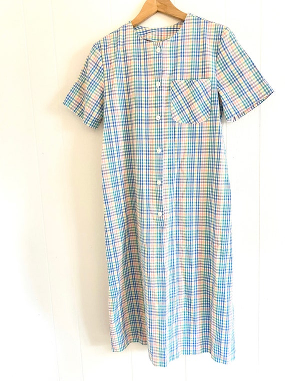 Rainbow Plaid Dress with Button Front. Unisex Smal