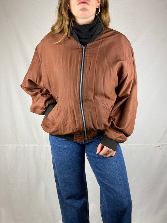 Rich Brown Silk Vintage lightweight Bomber Jacket.