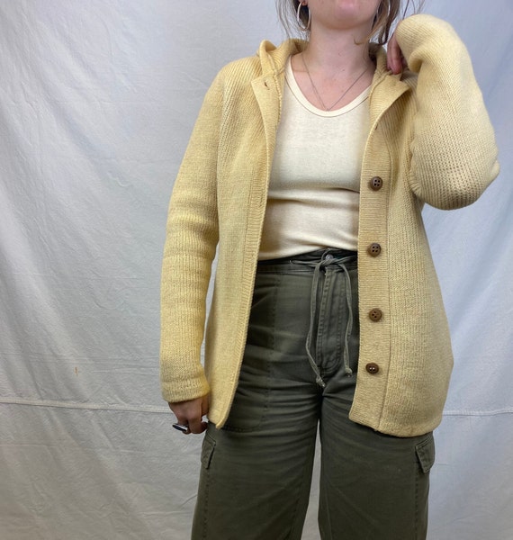 MEDIUM Buttery Ribbed Wool Hooded Cardigan Sweate… - image 3