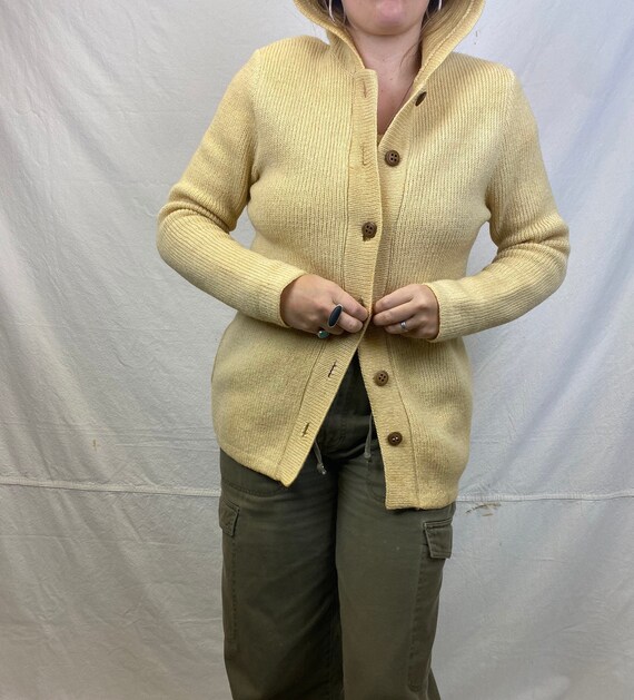 MEDIUM Buttery Ribbed Wool Hooded Cardigan Sweate… - image 5