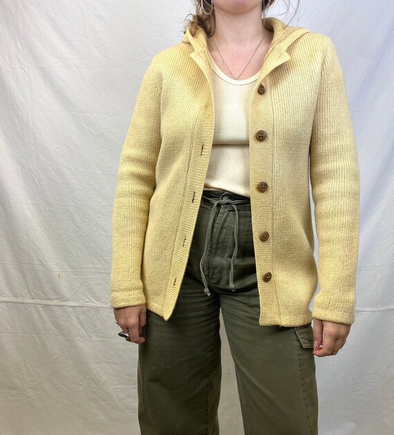 MEDIUM Buttery Ribbed Wool Hooded Cardigan Sweate… - image 1