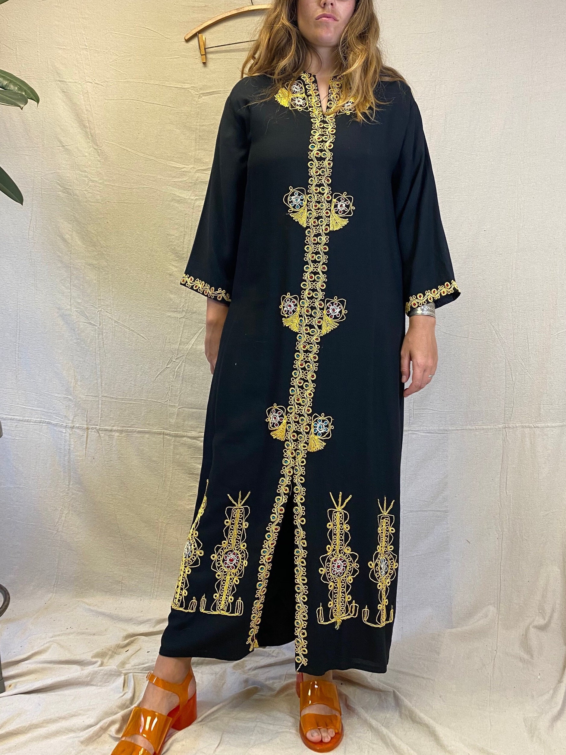 Black W Gold Embroidery Vintage Kaftan Dress. Unisex M - Etsy