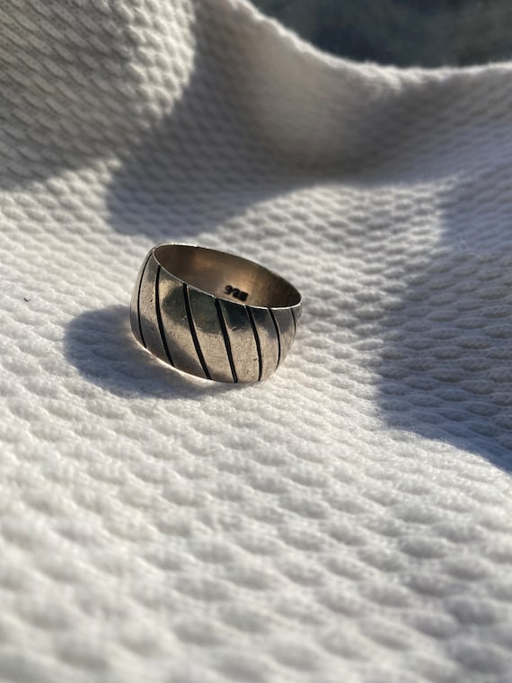 Wide Mexican Sterling Silver Band with Diagonal Sl