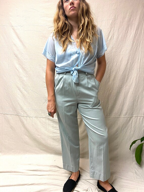 32x27 Sage Green Silk and Wool Austin Reed Pleated
