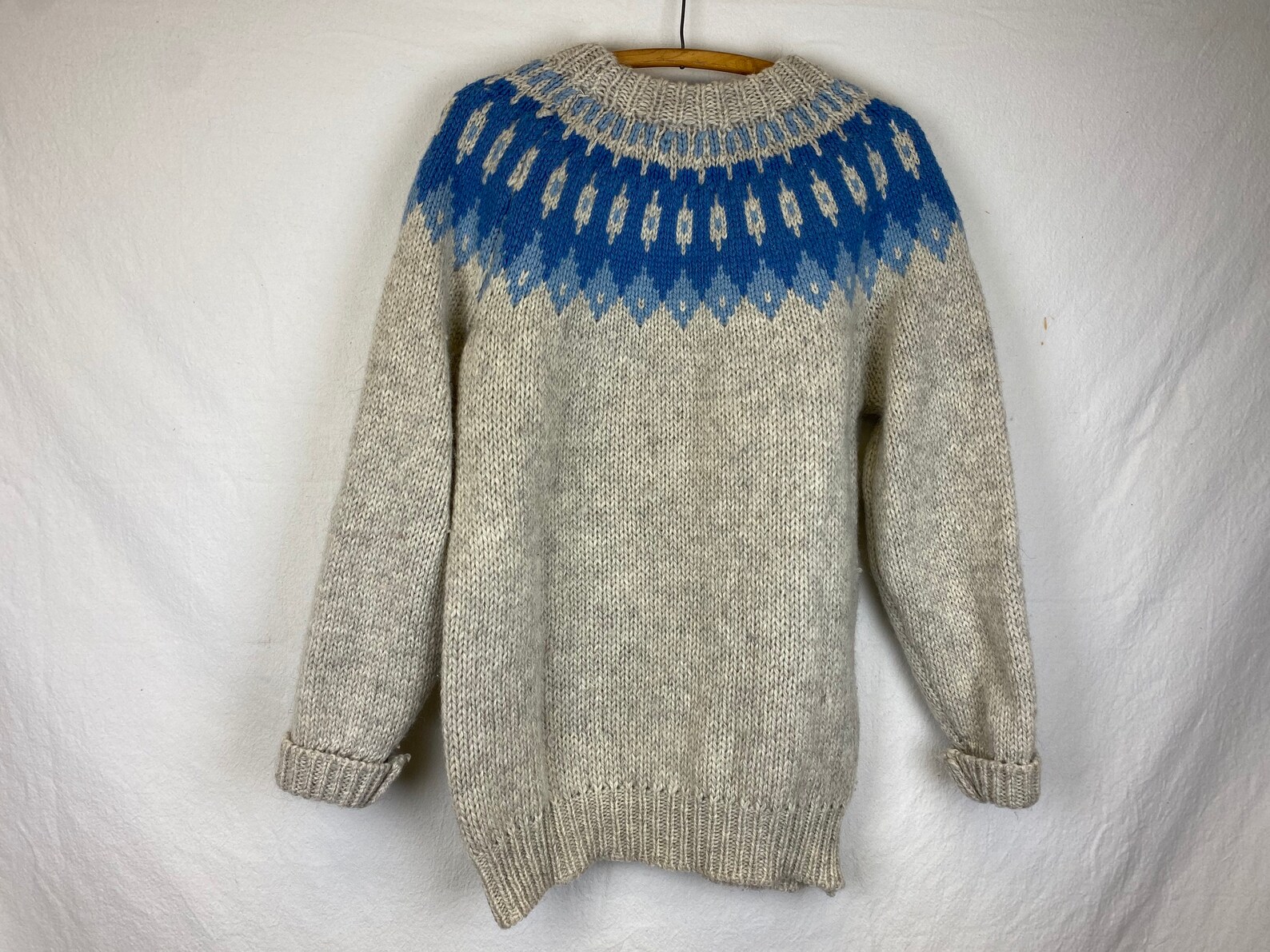 Gray With Blue Yolk Long Chunky Wool Knit Sweater. Unisex M - Etsy India