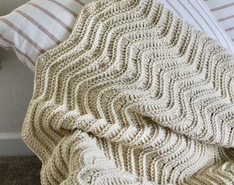 Modern Ribbed Throw Pattern, 3-sizes, Crochet Blanket Pattern, Afghan Pattern, Instant Download, Pattern w/video, Zigzag pattern