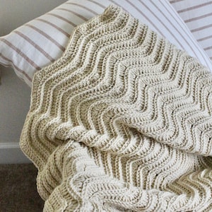 Modernes geripptes Deckemuster, Decke gehäkelt, Afghan Muster, Sofort Download, Zick-Zack Muster, Muster mit Video