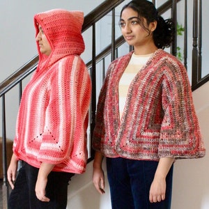 Modello cardigan esagonale rilassato, taglie XS/S, M/L, XL/XXL, modello cardigan stile kimono, modello con video, modello da donna, download immediato