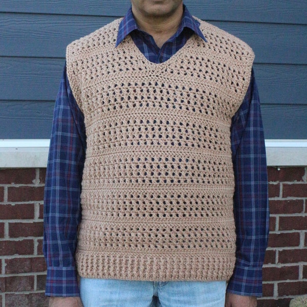 Men's Textured Vest Pattern, Men's Sweater Pattern, Sleeveless Sweater Pattern, Crochet Pattern, Instant Download