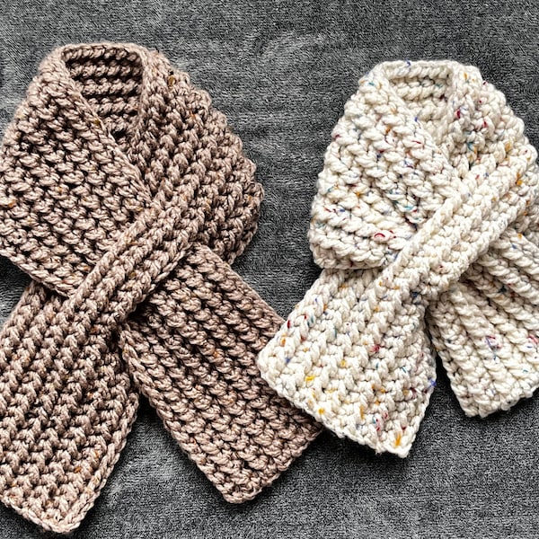 Modello per sciarpa unisex a buco della serratura, 5 taglie, taglie da bambino a adulto, modello per sciarpa all'uncinetto, modello per sciarpa per bambini, download immediato, modello all'uncinetto