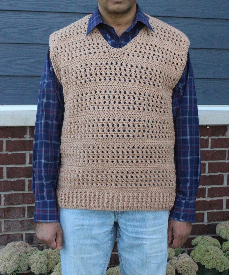 Men's Textured Vest Pattern, Men's Sweater Pattern, Sleeveless Sweater Pattern, Crochet Pattern, Instant Download image 1