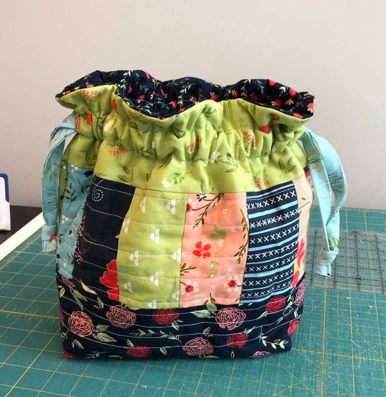 Handmade Quilted Large Drawstring Bag