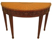 47025EC HENKEL HARRIS Carved Mahogany Inlaid Satinwood Console Table
