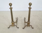 F45401EC Pair Chippendale Claw Foot Antique Brass Fireplace Andirons