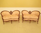 45013EC Pair French Louis XV Style Carved Walnut Loveseats