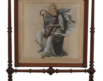 F72607: American Victorian Beaded Needlepoint Rotating Fireplace Screen