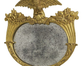 58647EC: Federal Style Gold Gilt Eagle Carved Looking Glass Mirror