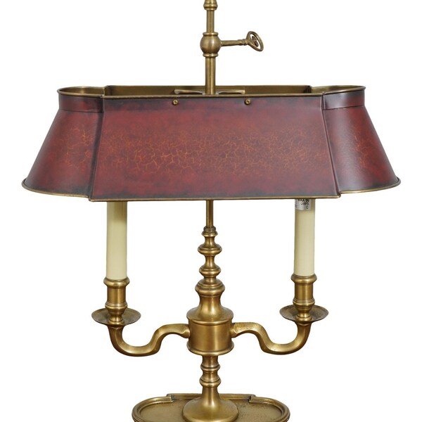 LF61683EC: CHAPMAN Brass Desk Lamp w. Faux Leather Tole Shade