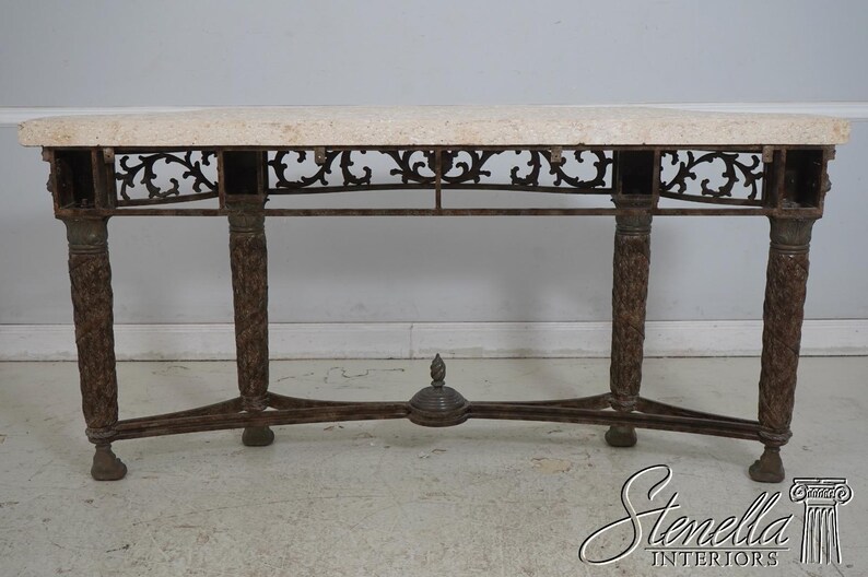 69626: MAITLAND SMITH Travertine Top Bronze Console Table zdjęcie 9