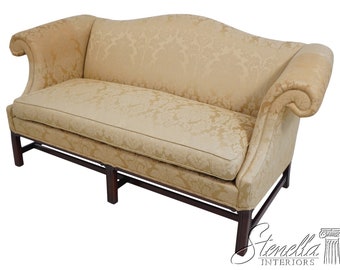 63836EC: HICKORY CHAIR CO Gold Damask Upholstered Chippendale Sofa