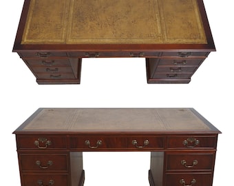 72548: English Leather Top 3 Part Executive Partners Desk