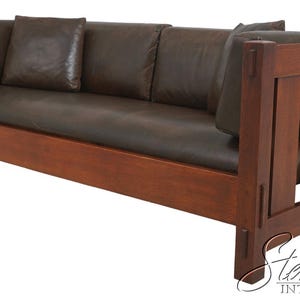 69189: STICKLEY Mission Oak Arts & Crafts Leather Sofa Settee