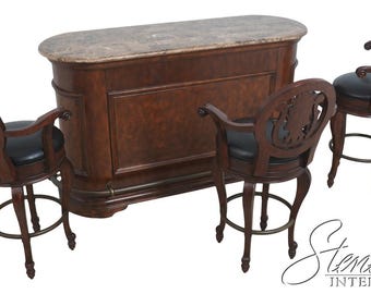 72549: HOWARD MILLER Marble Top Bar Wine Cabinet & 3 Stools