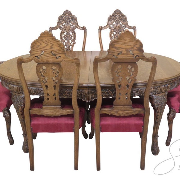 Antique Oak Carved Dining Table Etsy